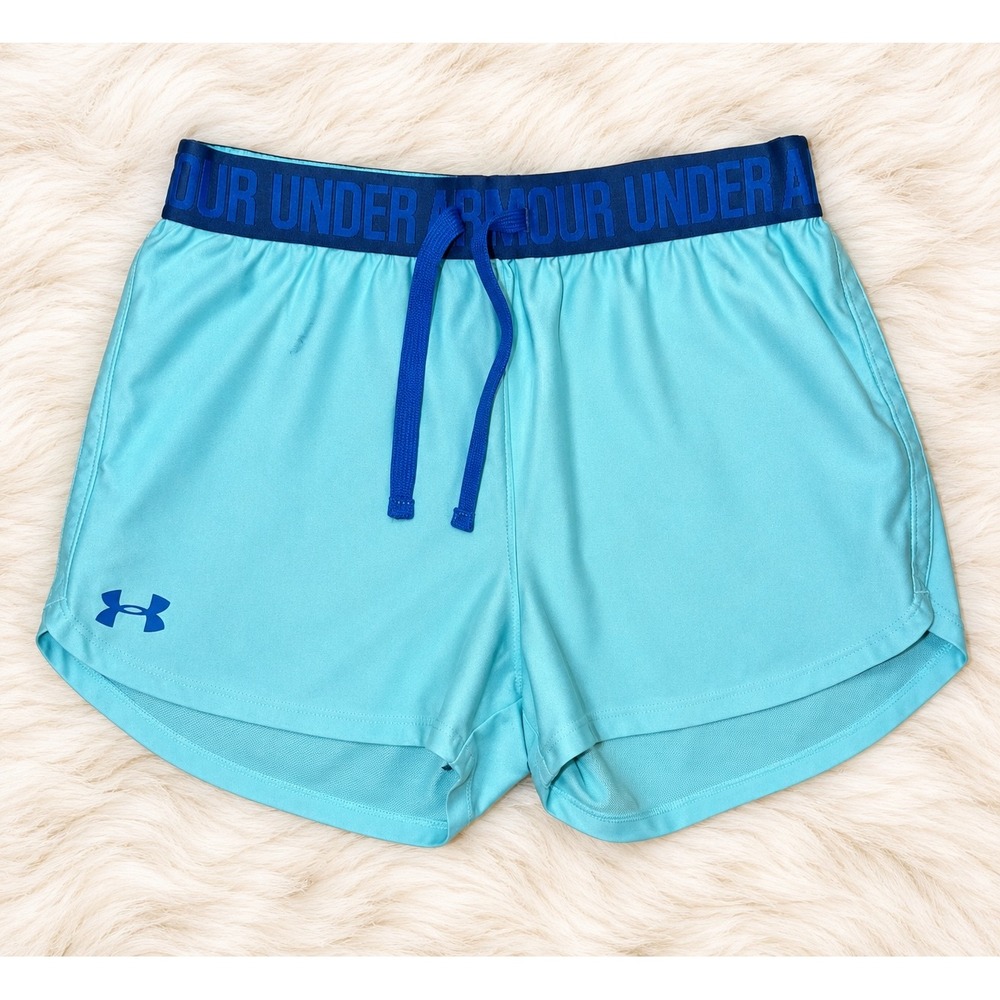 Under Armour Womens Running Shorts Blue Logo Waistband Small Activewear Gym